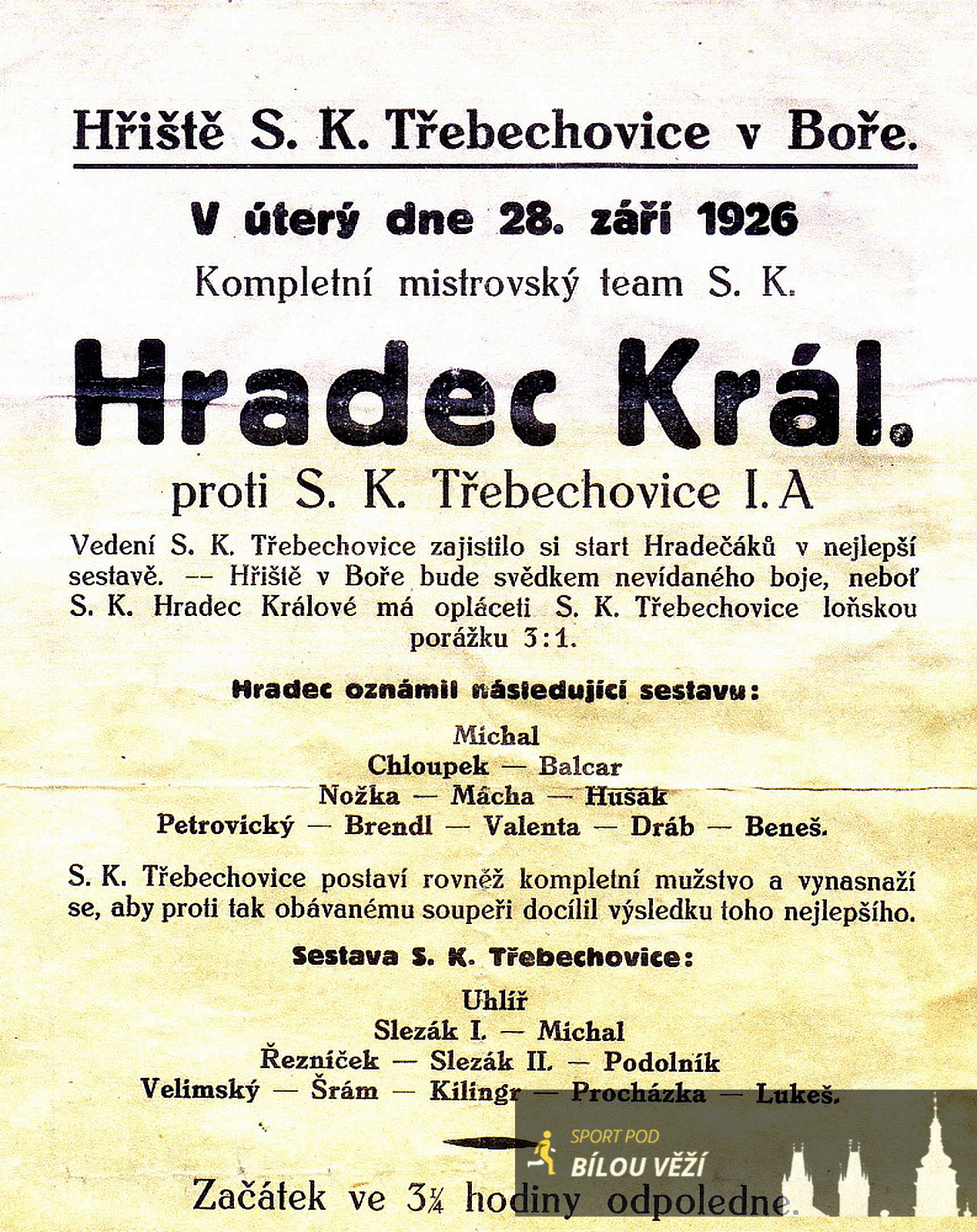 Plakát z přípravy SK Hradec proti Třebechovicím